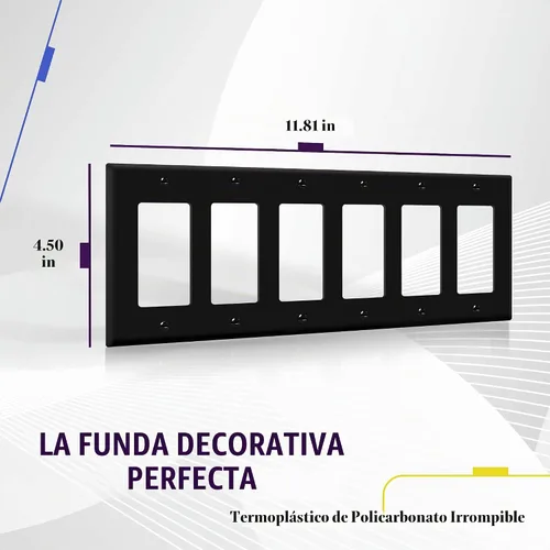 Vista 2 de ENERLITES Placa de pared decorativa para interruptor de luz o receptáculo, tamaño 6-Gang 4.50" x 11.81" pulgadas, policarbonato termoplástico Negro
