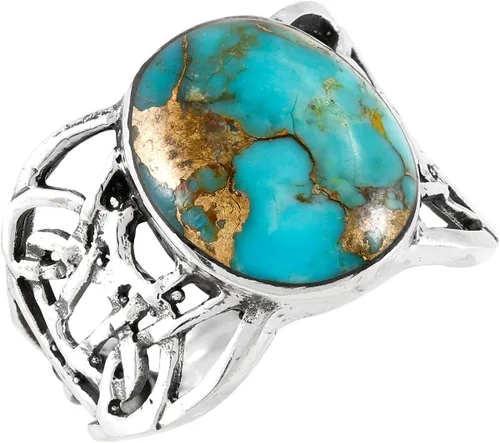Vista 3 de Anillo de plata de ley con turquesa auténtica (color seleccionado)