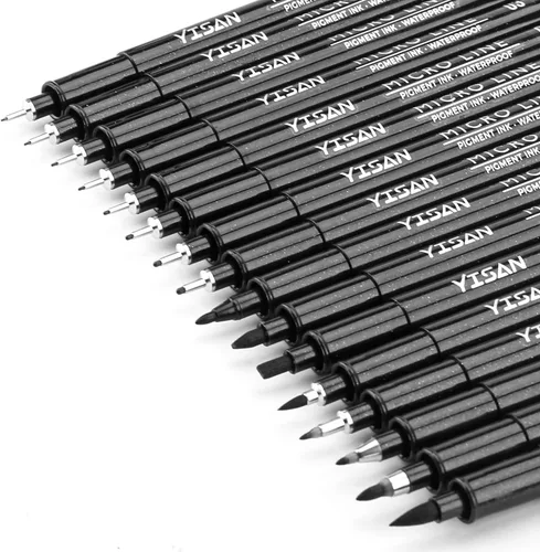 Vista 7 de YISAN Plumas de Punta Ultra Fina Negras 01, Bolígrafos de Tinta de Punta Extra Fina, Marcadores de Arte Finos de 0.25mm Sin Derrames para Dibujo