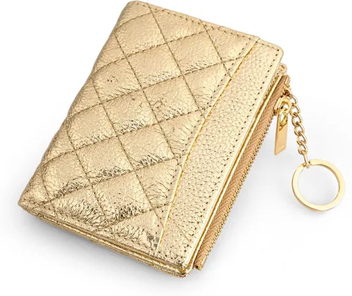 Vista 12 de befen Cartera delgada de cuero auténtico con RFID, billetera de dos pliegues para mujer con bolsillo con cremallera y llavero, Negro, Talla única