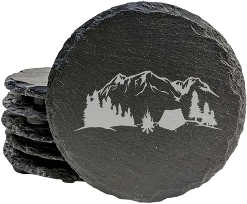 Vista 21 de Mountain Majesty - Posavasos de pizarra con impresionante diseño de escena de montaña, perfectos para decoración del hogar y la oficina y protección