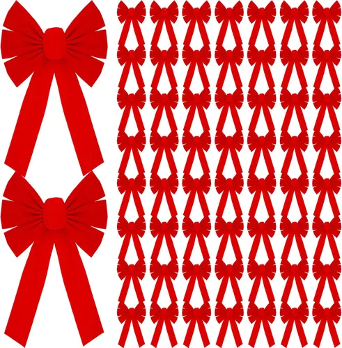 Vista 8 de Hoteam 24 Piezas Lazos Grandes de Terciopelo Rojo de Navidad 10 x 16 Pulgadas Lazo Verde Colgante para Corona de Navidad Lazo Superior para Árbol