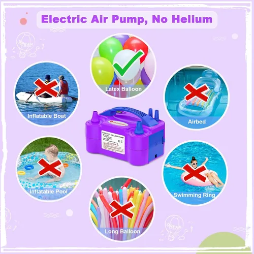 Vista 6 de IDAODAN - Bomba eléctrica para globos, bomba de aire portátil para globos, máquina de inflado eléctrico para decoraciones de fiestas (morado)