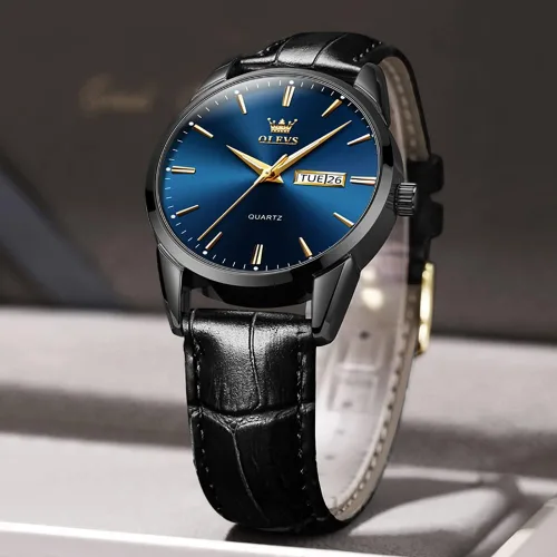 Vista 5 de OLEVS Amazon Watches, reloj de cuero marrón para hombre, reloj de fecha para hombre, reloj luminoso para hombre, reloj de vestir para hombre, reloj