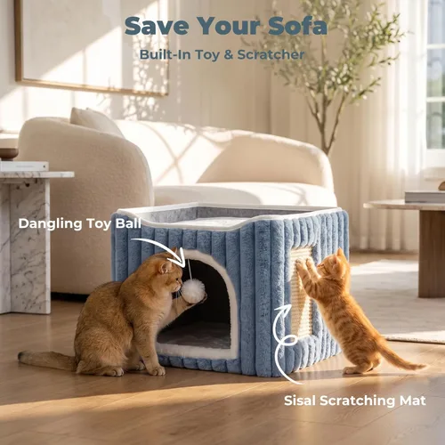 Vista 7 de Avont Cama tipo cueva 3 en 1 para gatos de interior con almohadilla para Azul