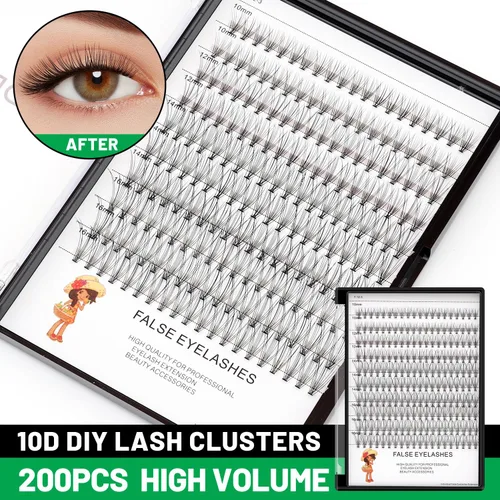 Vista 2 de Bodermincer Caja grande, 200 pestañas postizas 10D, 8-10-0.472-0.551 in mixtas de maquillaje profesional individual racimo pestañas postizas injerto