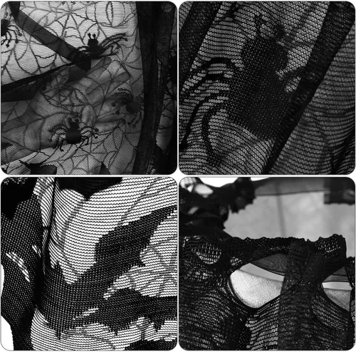 Vista 6 de Boao 2 cortinas de telaraña de Halloween, cubierta de encaje para ventana, puerta, chimenea, cubierta de bufanda con 2 cintas para decoración