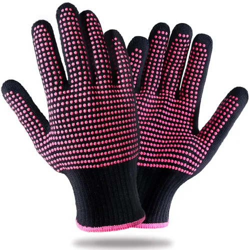 Vista 8 de Teenitor Guante resistente al calor con protuberancias de silicona para herramienta de plancha de cabello, guantes profesionales resistentes al Negro