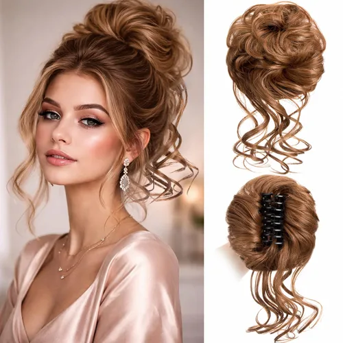 Vista 13 de 2 piezas de Extensiones de Cabello Estilo Moño Despeinado, QIAORUIXIN Extensiones de Cabello Superlargas Estilo Moño Alborotado, Envoltura Ondulada
