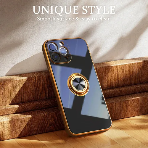 Vista 2 de IDweel Funda para iPhone 13 Pro Max con soporte de anillo de 360°, soporte magnético, ligera, delgada, borde de oro rosa, TPU suave, protección