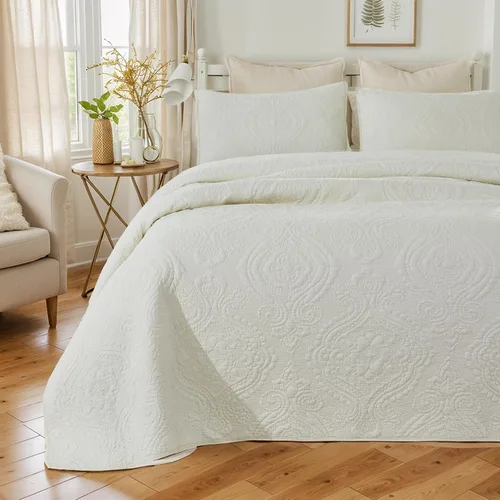 Vista 13 de Brandream juego de cama de lujo de 3 piezas, color blanco, de gran tamaño, juego de edredón, tamaño queen