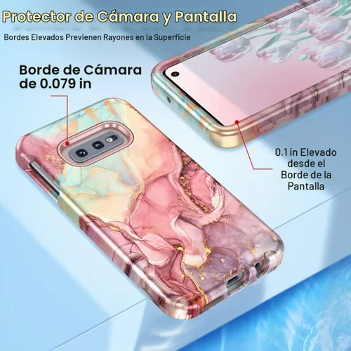 Vista 4 de Btscase Funda para Samsung Galaxy S10e, resistente de tres capas de mármol, a prueba de golpes, cuerpo completo, policarbonato duro y TPU suave