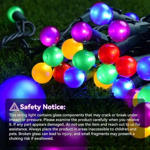 Vista 4 de Cadena de luces de Navidad al aire libre de 19 pies con 70 LED, luces de árbol de Navidad tipo globo con bombillas de cristal perlado, certificadas