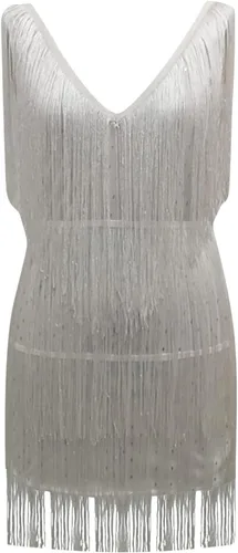 Vista 6 de XUNRYAN Vestido de lentejuelas con flecos para mujer de los años 20, sexy, con cuello en V, sin mangas, vestido de cóctel, concierto de noche