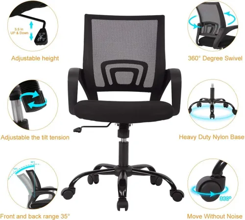 Vista 6 de Silla de oficina, silla de oficina ergonómica, ajustable, silla giratoria de escritorio de oficina con reposabrazos, con para hogares y oficinas