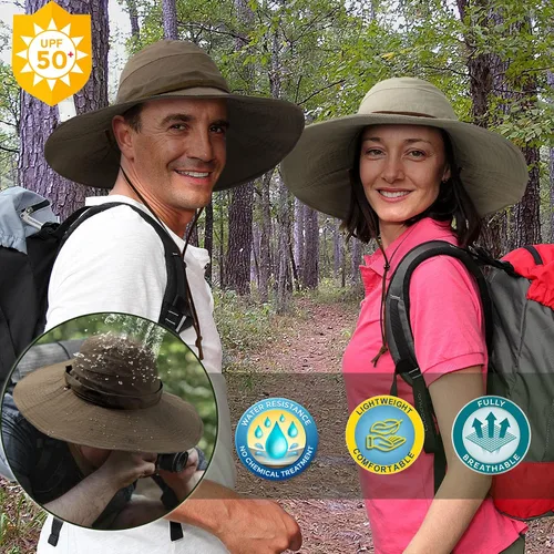 Vista 6 de Sombreros impermeables de ala ancha para mujer, protección UV UPF 50+, gorra de playa de verano al aire libre