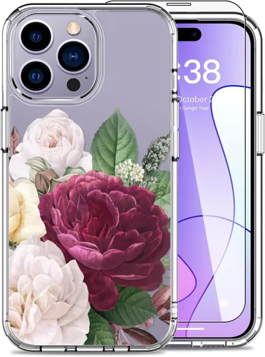 Vista 14 de LUHOURI Funda para iPhone 15 Pro con protector de pantalla, acrílico transparente Funda protectora de carga inalámbrica, ajuste delgado, diseños