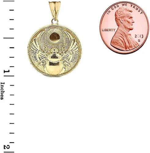 Vista 3 de Collar con colgante de oro de 14 quilates con colgante de escarabajo egipcio antiguo y disco solar