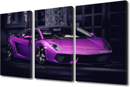 Vista 55 de Arte de pared de auto deportivo rojo para sala de estar, arte de pared de lienzo de súper auto genial, imágenes pósters, 3 piezas, arte moderno