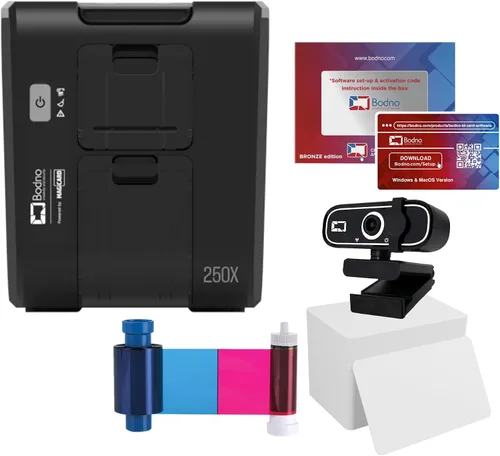 Vista 8 de Bodno Magicard 250X - Impresora de tarjetas de identificación con cinta de color, color bronce