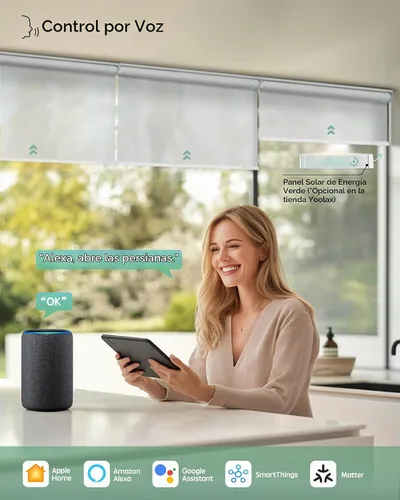 Vista 2 de Yoolax Persianas motorizadas con control remoto, persianas enrollables inteligentes transparentes que funcionan con Alexa, Google, Apple Home Blanco