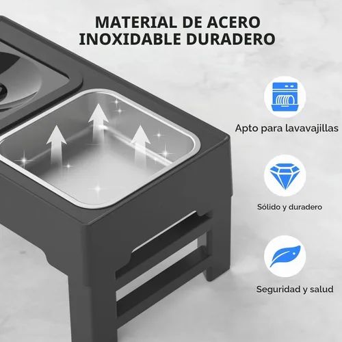 Vista 5 de Cuencos elevados para perros ELS PET, cuencos ajustables elevados para perros con cuenco de agua para perros sin derrames y comedero de acero