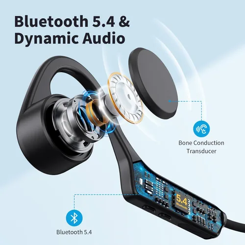 Vista 5 de PSIER Auriculares de conducción ósea, auriculares Bluetooth 5.4 de oreja abierta, auriculares de conducción ósea de 10 horas con micrófono, IPX6