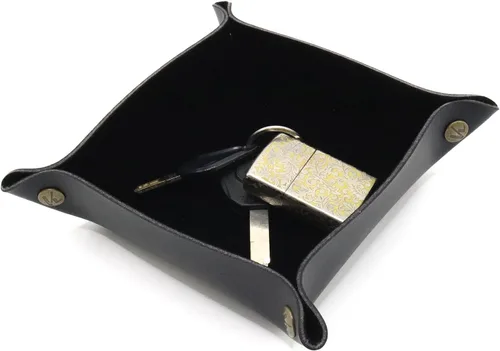 Vista 3 de K Bandeja de cuero para llaves, mesita de noche, caja de joyería para hombres, caja de escritorio para artículos de escritorio para dados, teléfono