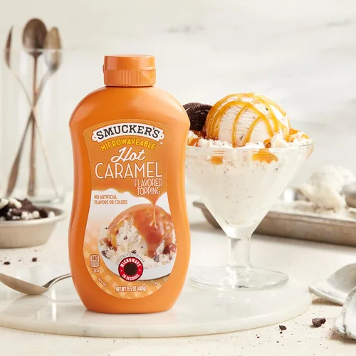 Vista 5 de Smucker's Topping con sabor a caramelo caliente, 15.5 onzas (paquete de 6), botella exprimible para microondas