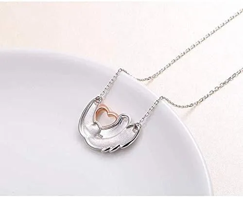Vista 6 de Long tiantian Collar de perezoso de plata para niñas, lindos regalos de perezoso de animales, perezoso de peluche, colgante de corazón, joyería