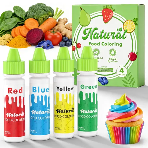 Vista 11 de Colorante natural para alimentos – FD&C y fórmula de color libre de tintes artificiales, 4 x 0.7 fl oz, botella grande, juego de tintes naturales