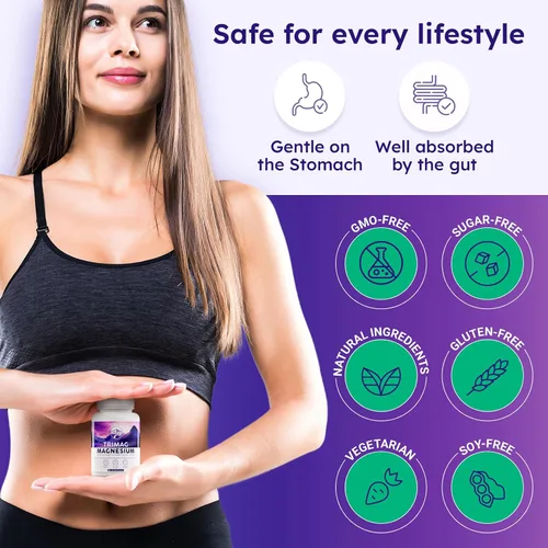 Vista 5 de Complejo triple de magnesio – 300 mg por porción – glicinato, taurato, malato – quelado, suave para el estómago – Etiqueta limpia – Hecho en Estados