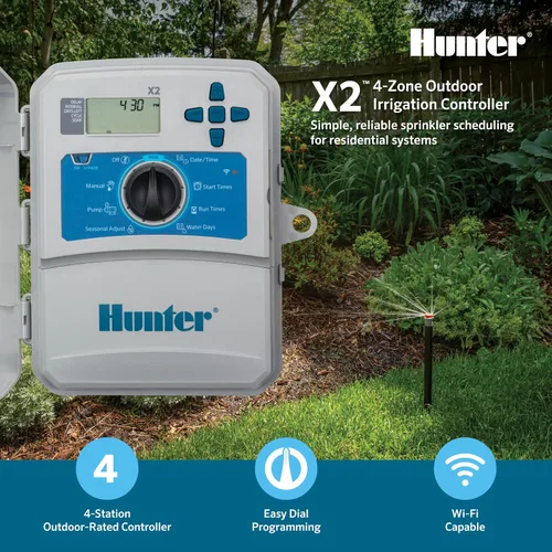 Vista 2 de Hunter Controlador de rociadores X2 de 4 zonas, temporizador de rociadores