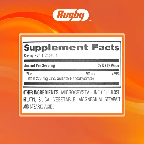 Vista 7 de Rugby Zinc 50mg - Suplemento dietético diario sin gluten para apoyo inmunológico, 100