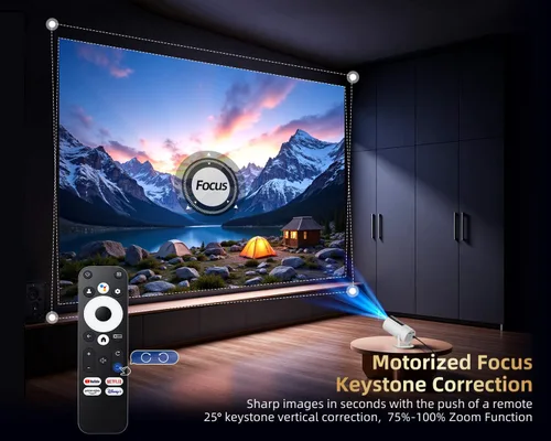 Vista 5 de Proyector inteligente con WiFi y Bluetooth [320ANSI/Google Store/Control de voz] con más de 10,000 aplicaciones, Pericat 4K UHD Proyector de cine