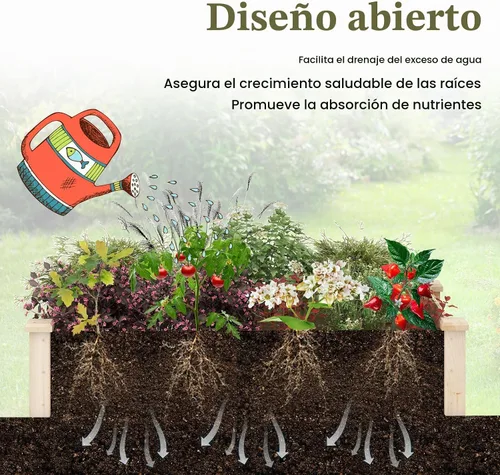 Vista 3 de Conjunto de cama de jardín elevada de madera Giantex, caja de plantación rectangular para verduras, frutas, flores, hierbas, cama de plantación