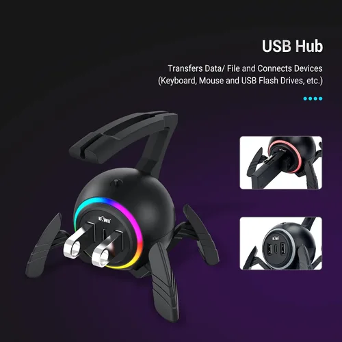 Vista 5 de KIWIFOTOS Mouse Bungee - Controlador de cable de mouse para juegos RGB, gestión de cables flexible mejorada, luces LED RGB inteligentes, 2 puertos