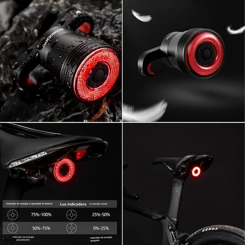 Vista 5 de ROCKBROS Luz Trasera de Bicicleta Inteligente, Luces Traseras de Bicicleta con Sensor de Freno para Paseo Nocturno, Luces Traseras LED