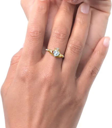Vista 45 de Gem Stone King Anillo de compromiso claddagh celta irlandés de oro amarillo de 10 quilates con piedra preciosa en forma de corazón de 0.236 in
