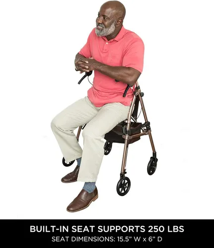 Vista 3 de Signature Life Elite Travel Rollator Short Junior plegable y ligero de cuatro ruedas con asiento para adultos, personas mayores y ancianos, pequeña