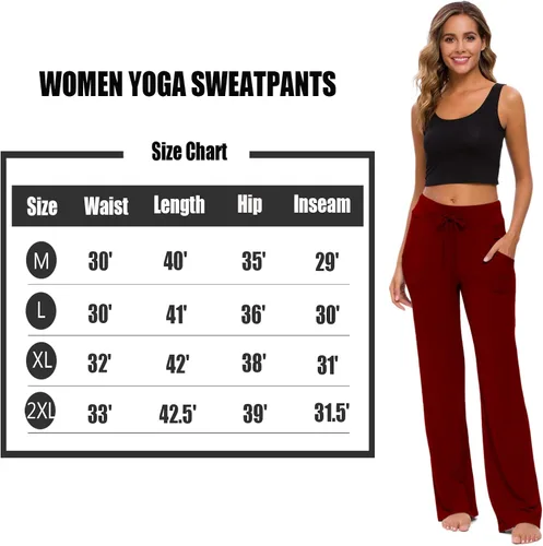 Vista 6 de Pantalones de yoga para mujer con bolsillos, pantalones de yoga holgados de pierna recta con cordón para yoga y correr, estilo casual