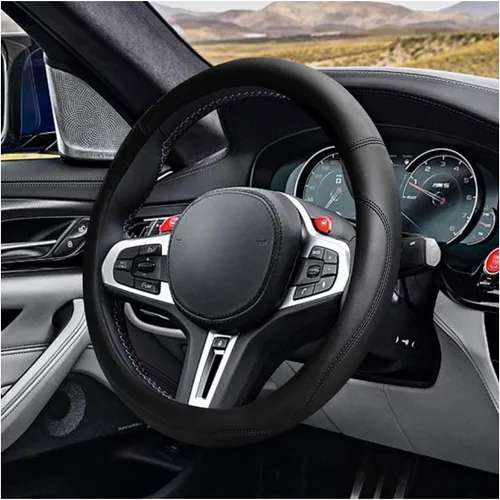 Vista 9 de LAINLOY Funda para volante de automóvil de 14.5"-15", funda de cuero de microfibra, decoración de volante antideslizante y transpirable, accesorios
