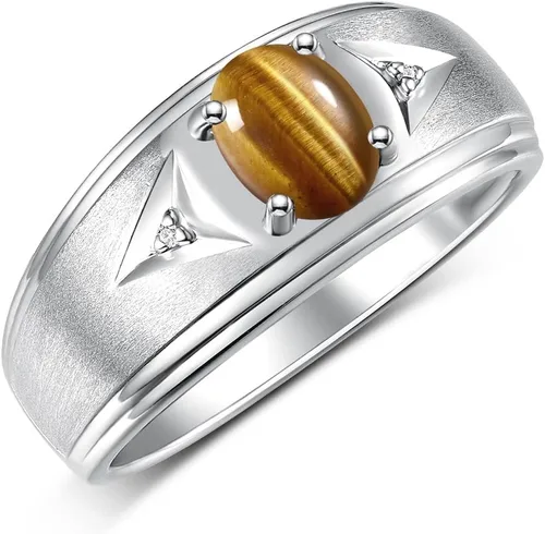 Vista 3 de Rylos Anillos para hombre de diseño clásico de 0.315 x 0.236 in con piedras preciosas ovaladas y diamantes brillantes Anillos de piedra natal