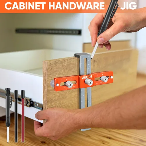 Vista 9 de Plantilla de hardware para gabinete con lápiz de agujero profundo, herramienta de plantilla de mango de gabinete ajustable con orificio
