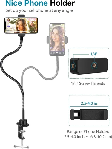 Vista 6 de Soporte para cámara web InnoGear con soporte para teléfono, brazo de cámara de escritorio de cuello de cisne para cámara web Logitech BRIO 4K C960