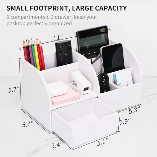 Vista 6 de Organizador de escritorio de polipiel con 7 compartimentos de almacenamiento para artículos de papelería, tarjetas de visita, lápices, bolígrafos