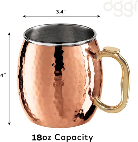 Vista 4 de Oggi Taza de mula chapada en cobre martillado de Moscú con mango EZ-Grip, 18 onzas