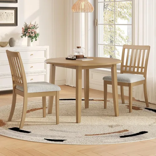 Vista 12 de P PURLOVE Juego de comedor redondo de 3 piezas para 2, mesa de madera