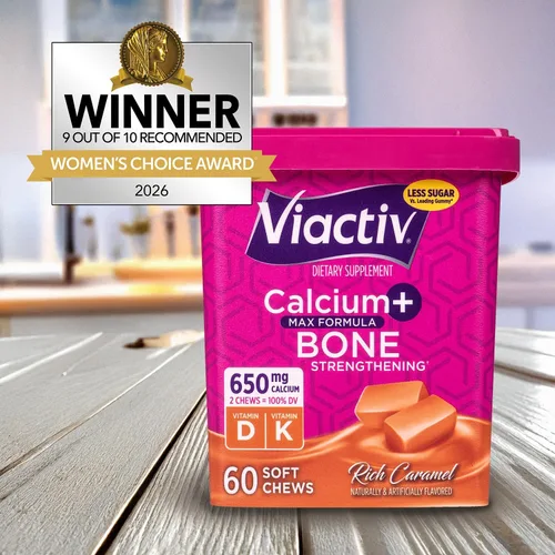 Vista 2 de Viactiv Suplemento de calcio + vitamina D3 masticables suaves, caramelo, 60 masticables - Suplemento dietético de calcio para la salud ósea