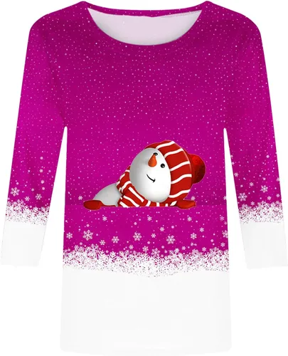 Vista 3 de Camisas de Navidad para mujer, con estampado divertido, camisetas de Navidad para mujer, ropa de moda 2023